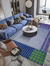 Checkered blue tufted rug